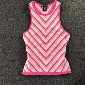 Sincerely Jules Pink White Chevron Knit Tank Top Racerback Sleeveless M/L